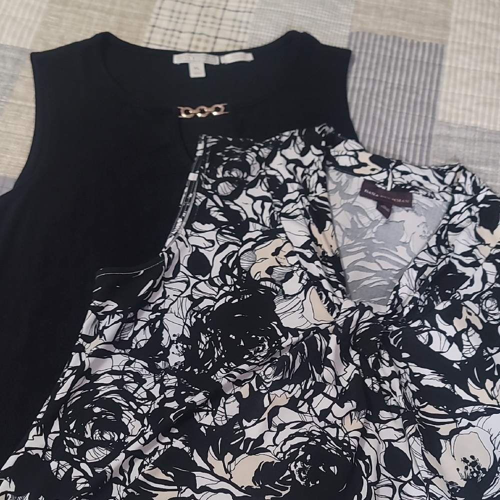 3/$20 Dana Buchman Black Tank with Black & White Floral Shell